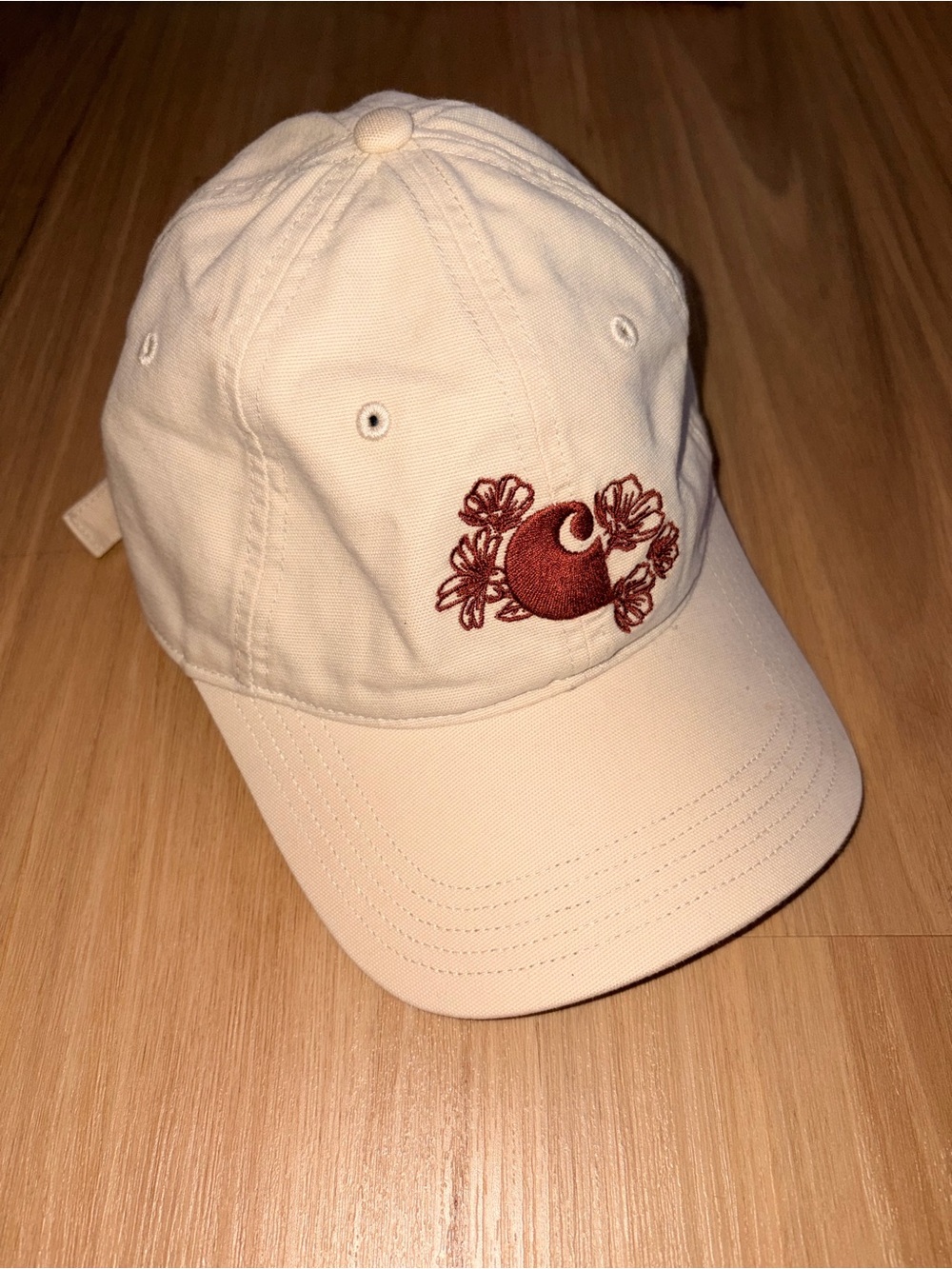 Womens Cream Baseball Cap with Floral Embroidered Logo